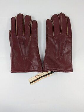 Vintage Men's Hudson's Burgundy Driving Gloves Fur Interior NEW Medium